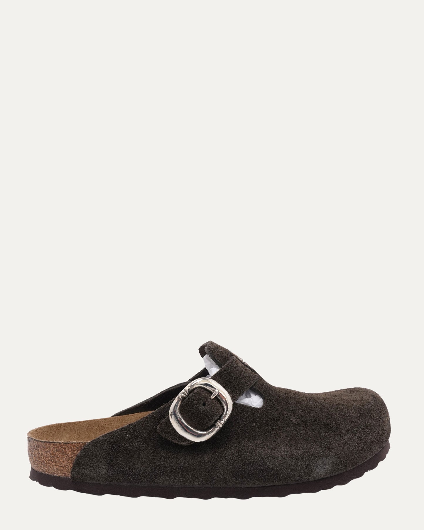 Cross Embellished Birkenstock Boston Suede Mule