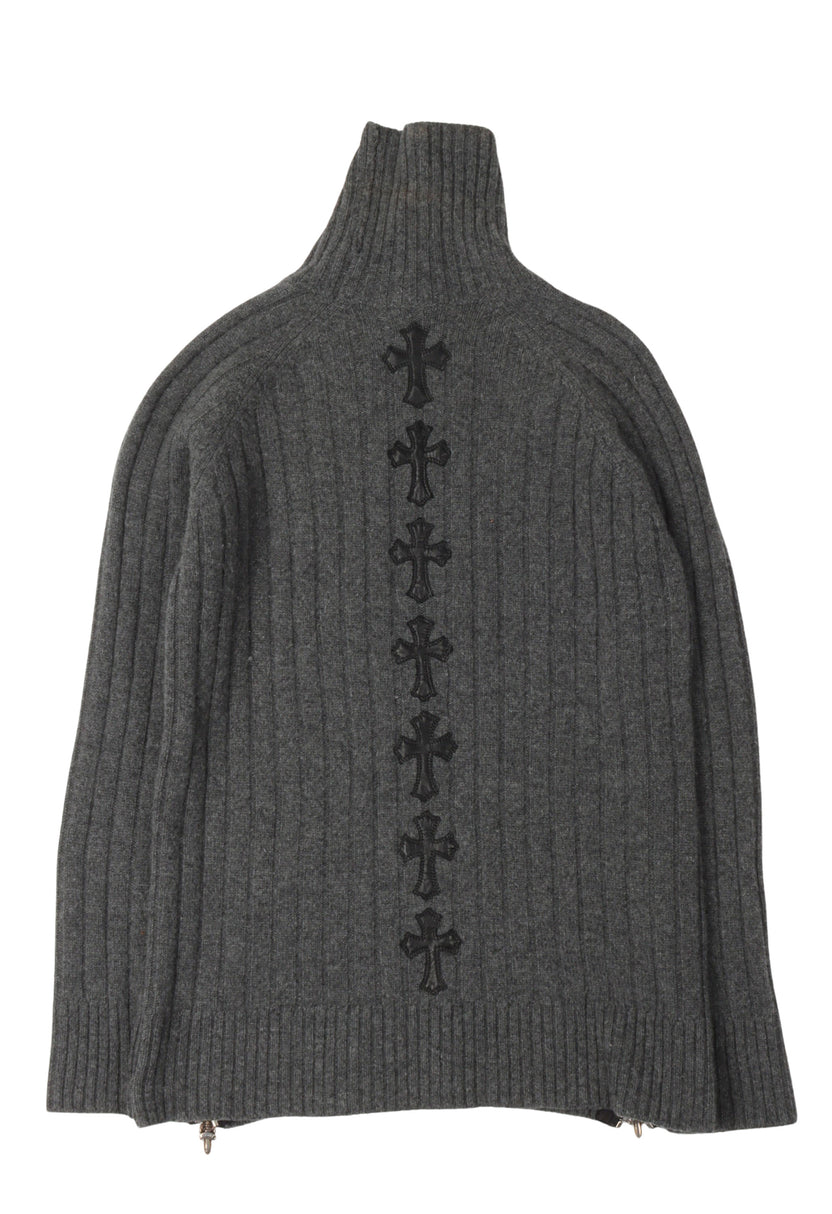 Cross Patch Zipper Detail Turtleneck Cashmere Sweater