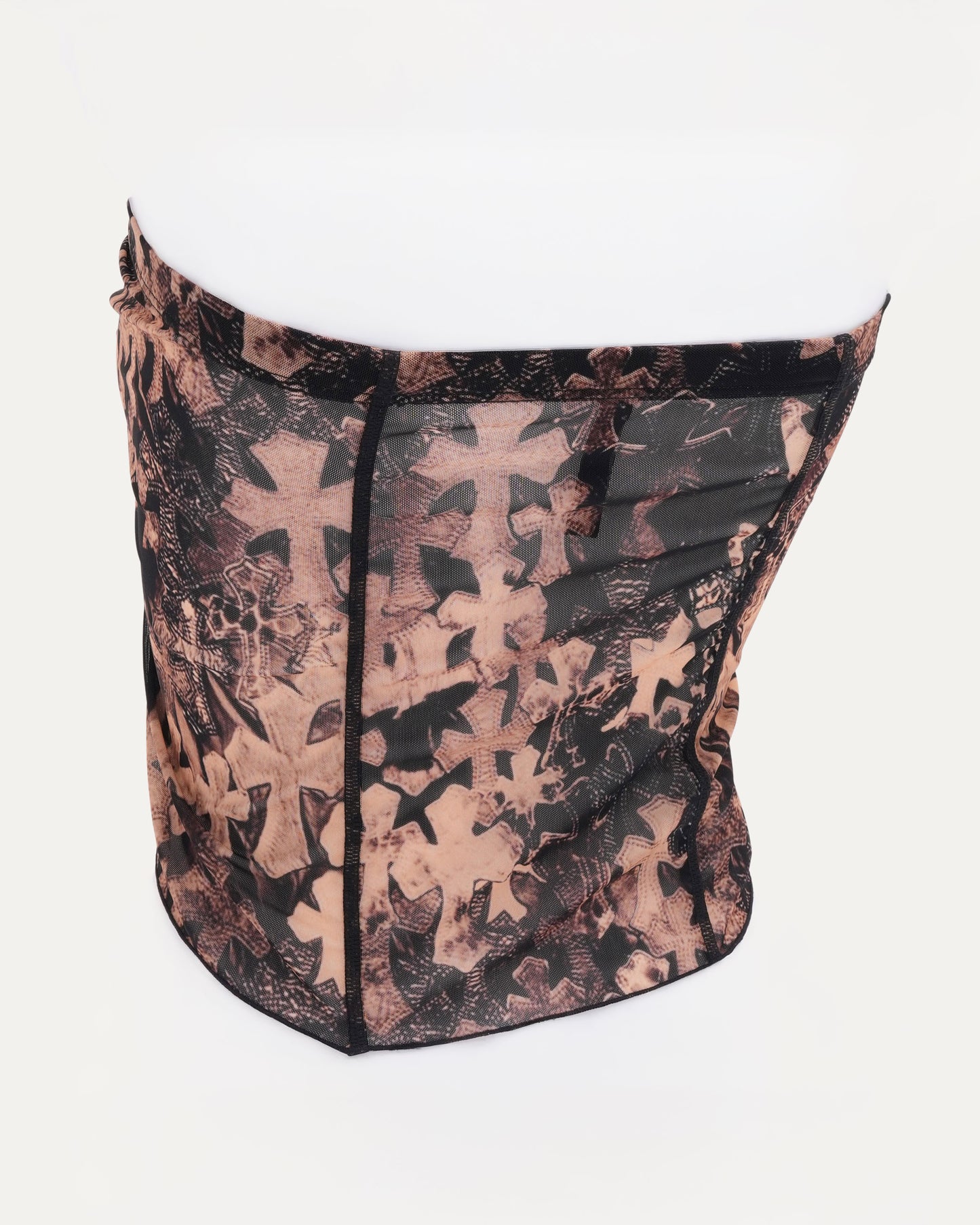 Waterfall Cross Patch Print Mesh Tube Top