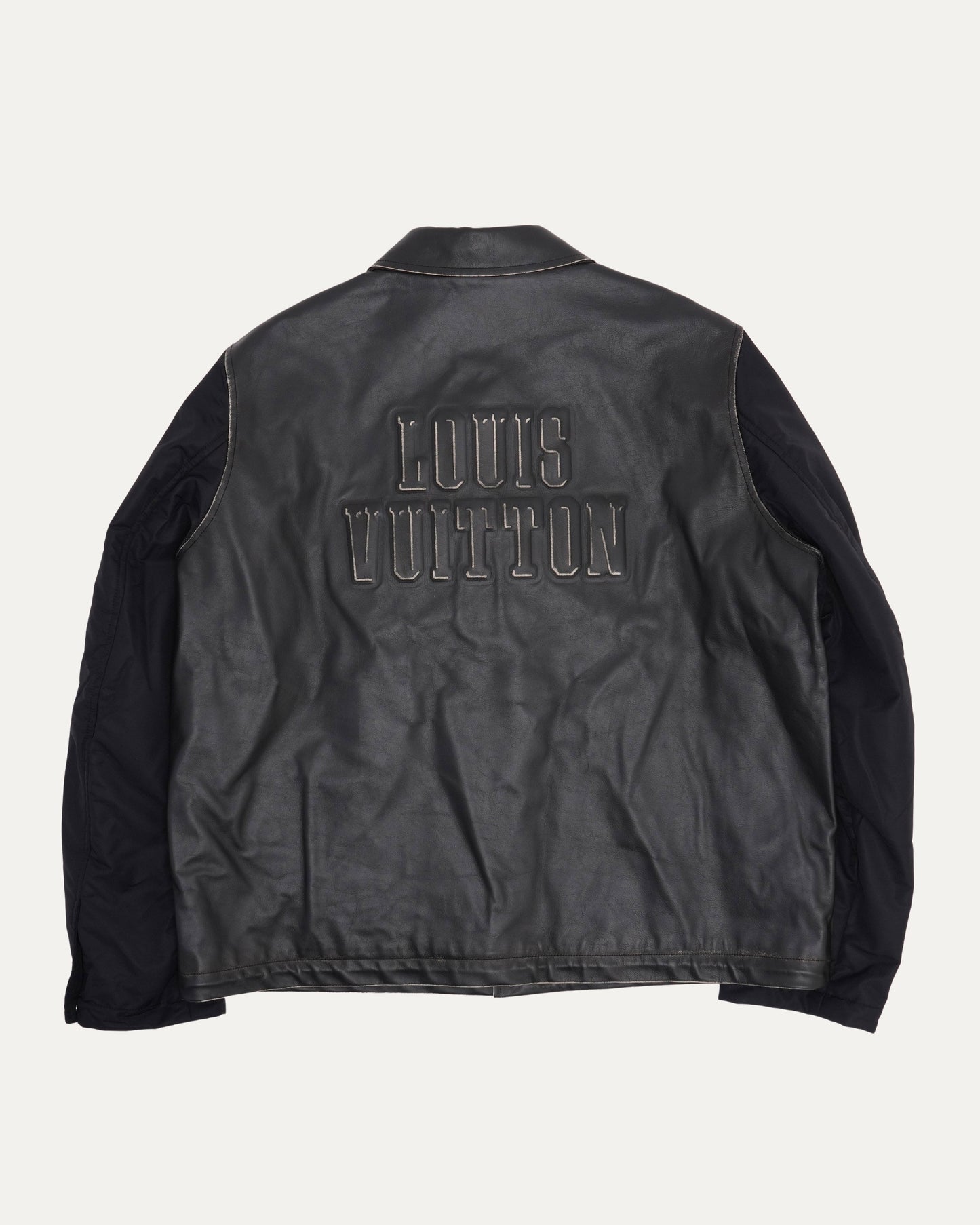 SS25 Embossed Logo Nylon Leather Contrast Sleeve Coach Jacket