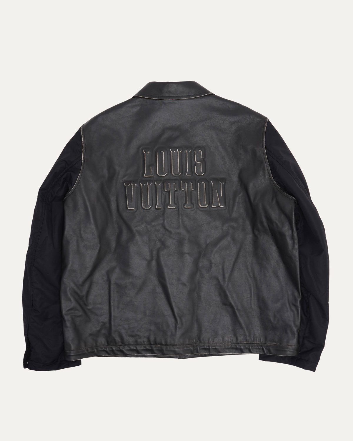 SS25 Embossed Logo Nylon Leather Contrast Sleeve Coach Jacket