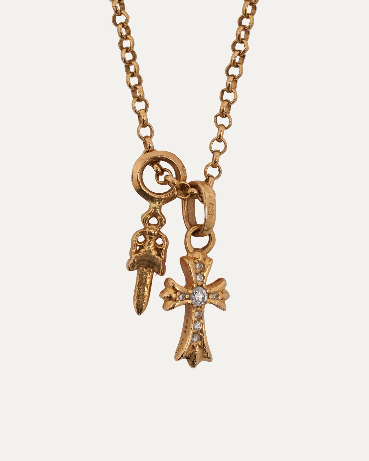 Gold Dagger and Diamond Baby Fat on Roll Chain
