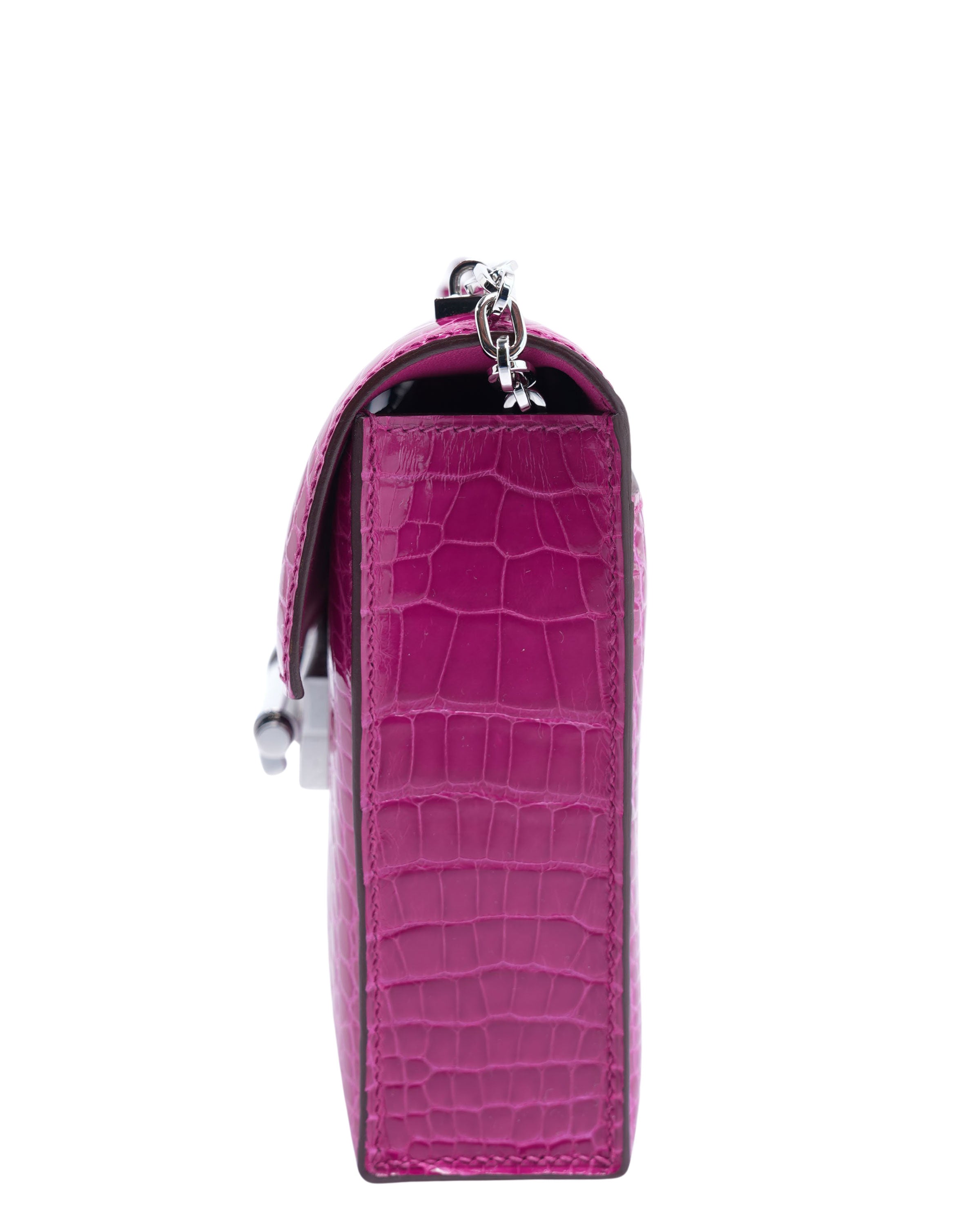 Shiny Alligator Mini Verrou Chaine Bag Rose Scheherazade