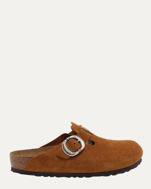 Cross Embellished Birkenstock Boston Suede Mule