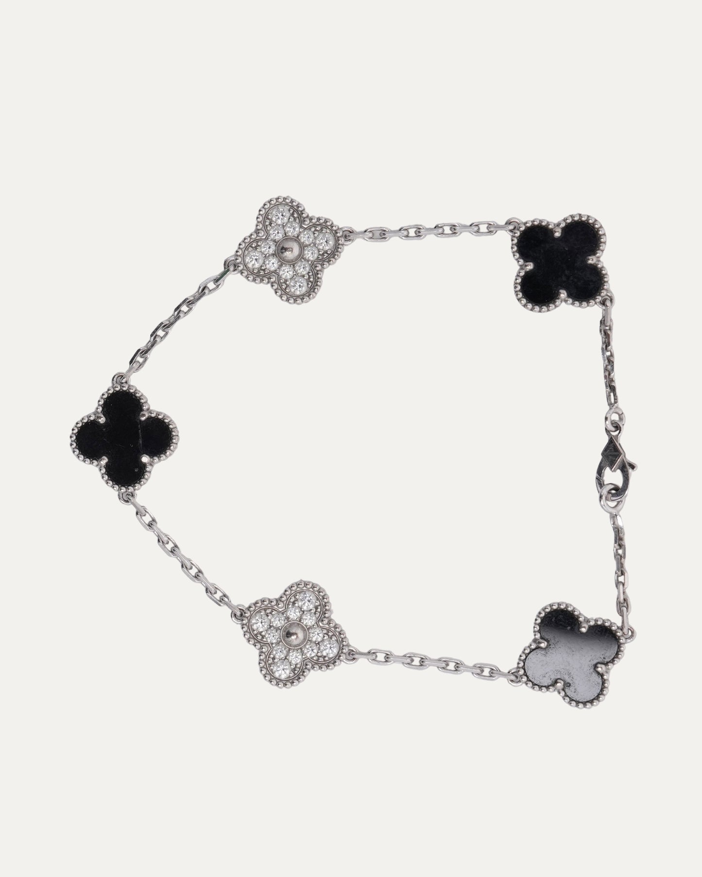 White Gold Diamond Black Onyx Vintage Alhambra Bracelet