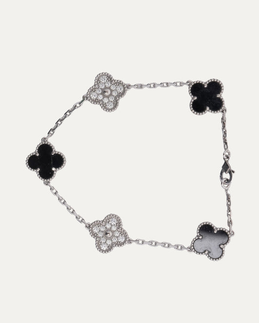 White Gold Diamond Black Onyx Vintage Alhambra Bracelet