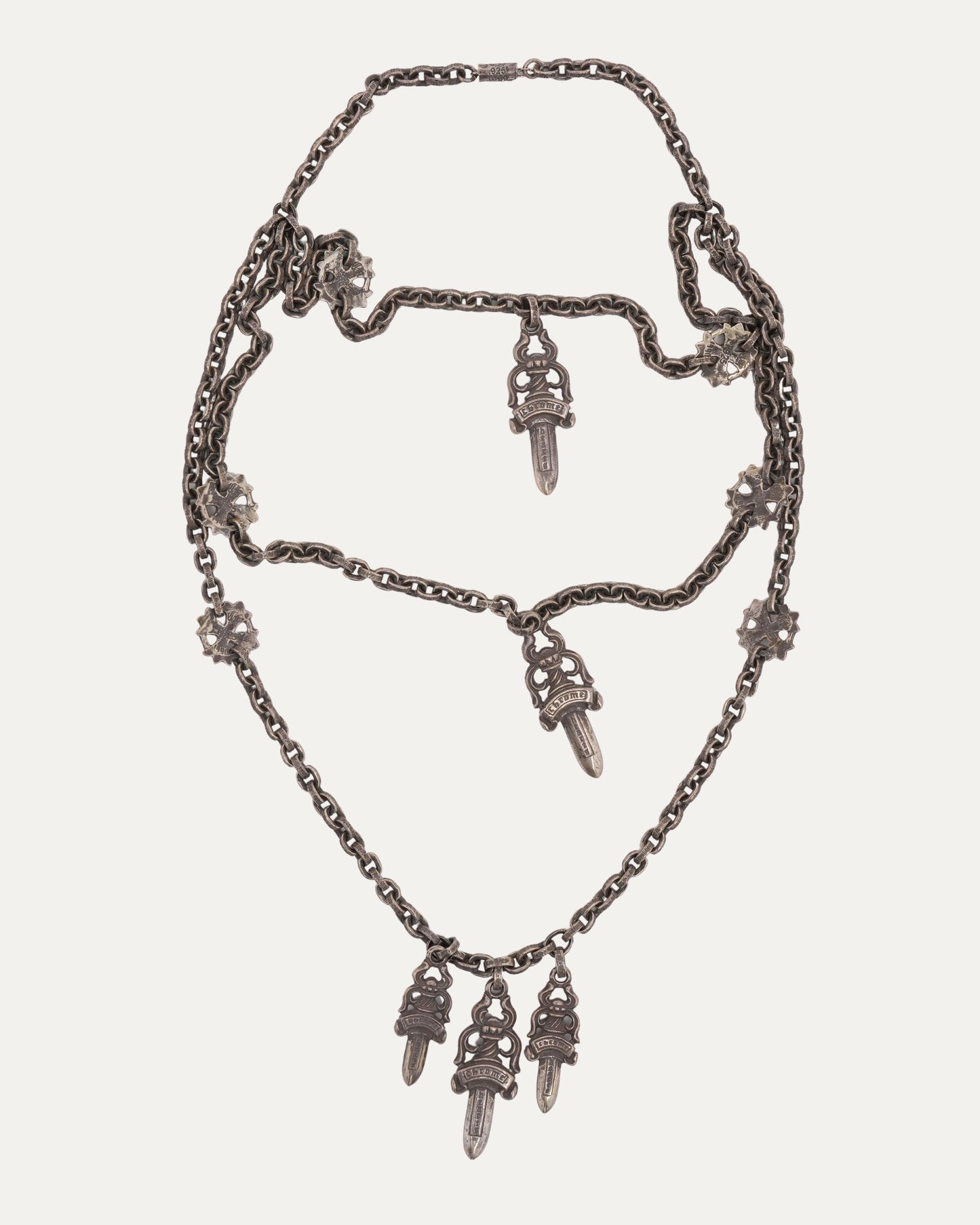 Layered Dagger Charm Paper Chain Choker Necklace