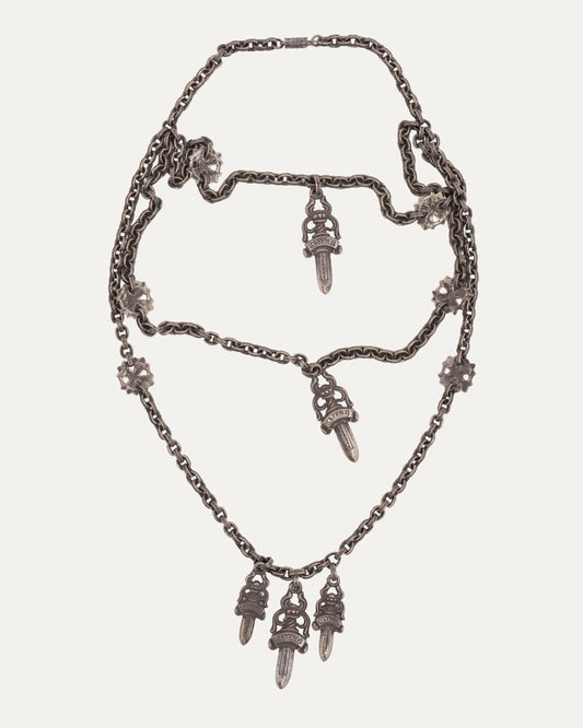 Layered Dagger Charm Paper Chain Choker Necklace