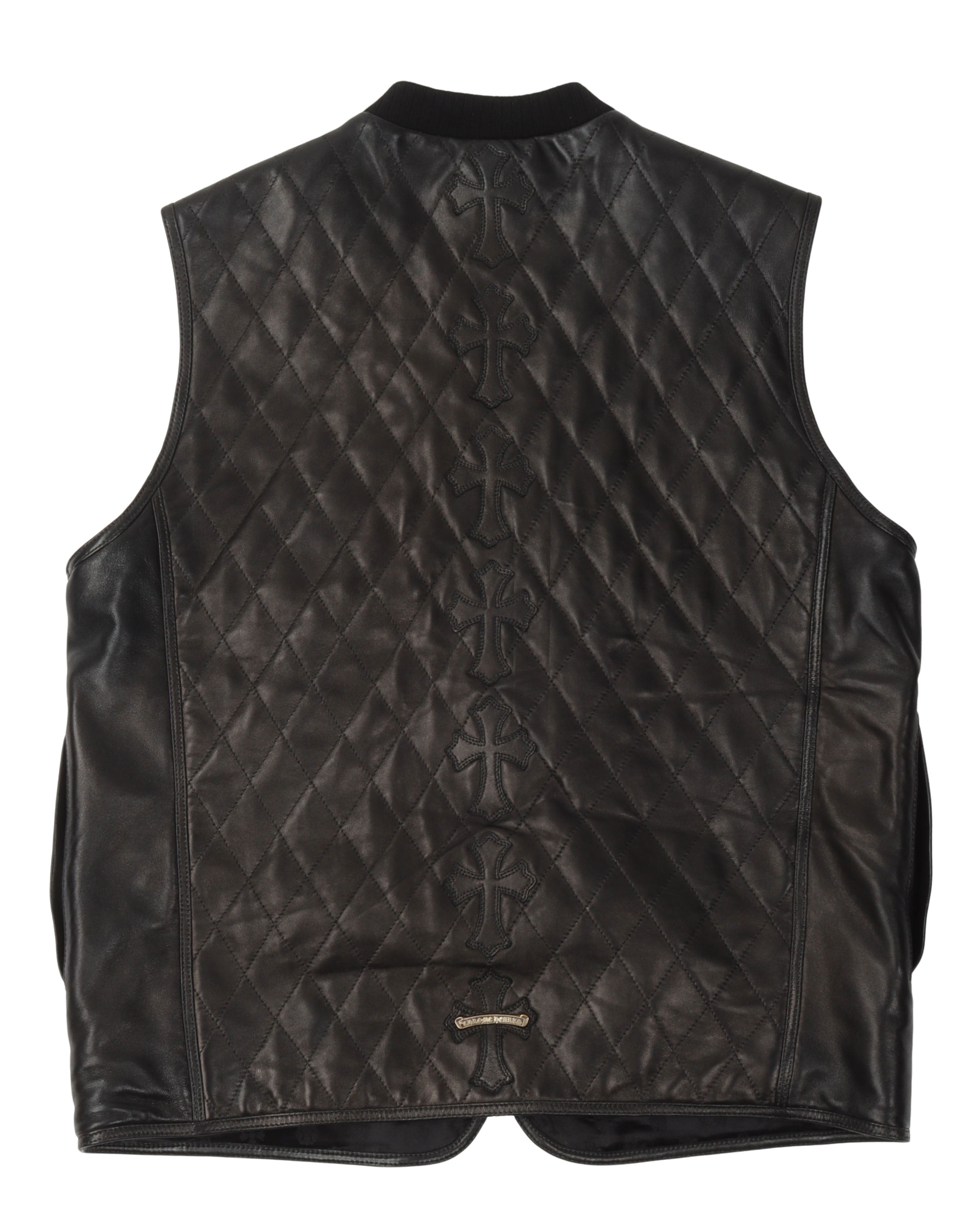 Quilted Cross Patch Leather Vest
