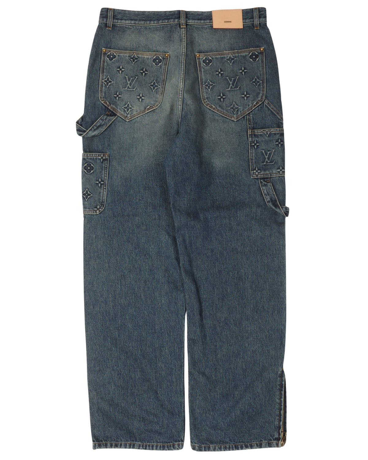 Monogram Embossed Double Knee Carpenter Jeans
