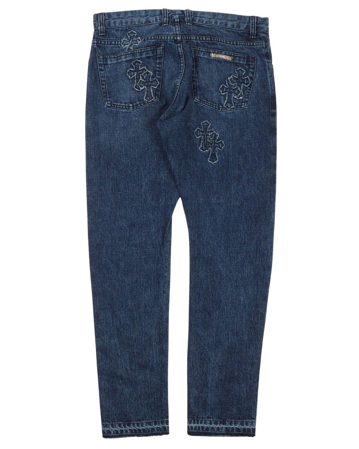 Raw Hem Denim Cross Patch Jeans