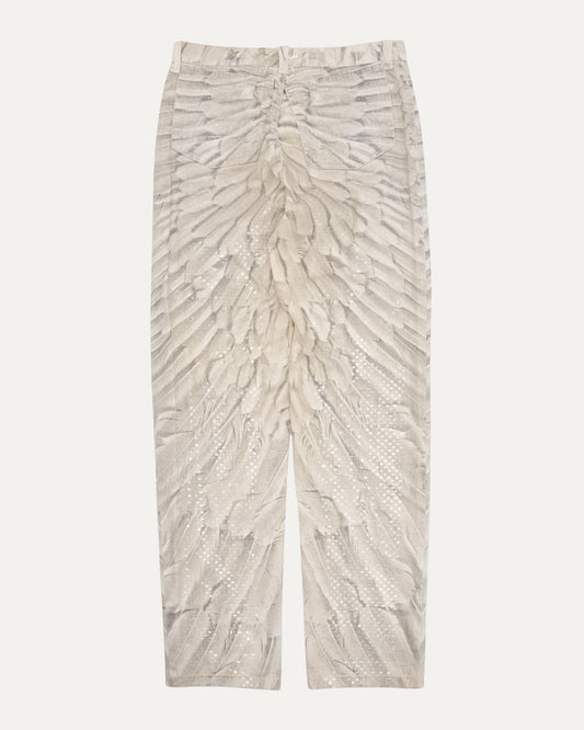 Feather Print Jeans With Transparent Shimmer