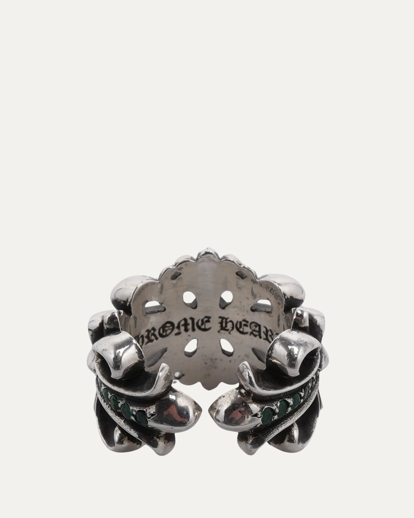 Double Floral Cross Emerald Ring