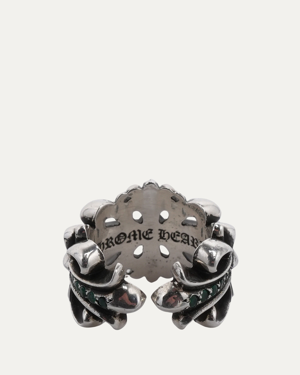 Double Floral Cross Emerald Ring