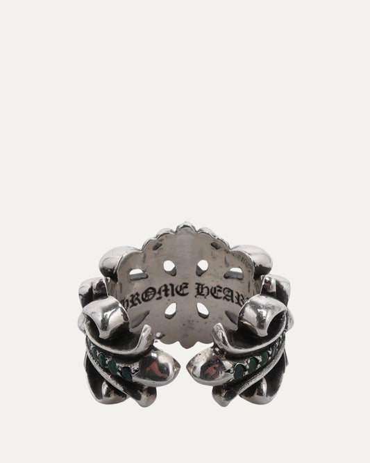 Double Floral Cross Emerald Ring