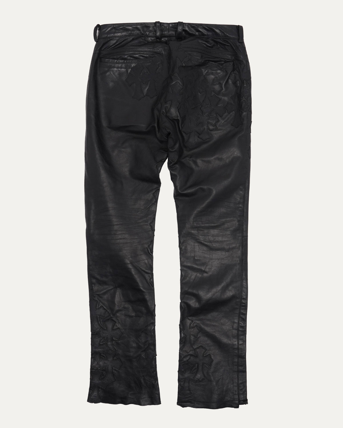 Vintage Leather Cross Patch Fleur Knee Flared Pants