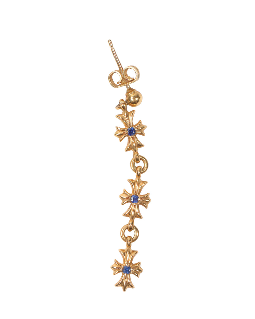 22k Gold & Blue Sapphire Triple Cross Earring