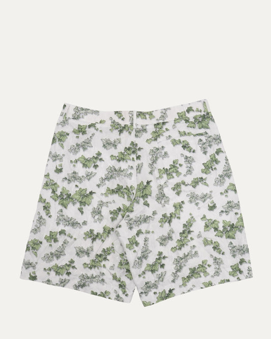 Oblique Leaf Print Silk Blend Shorts
