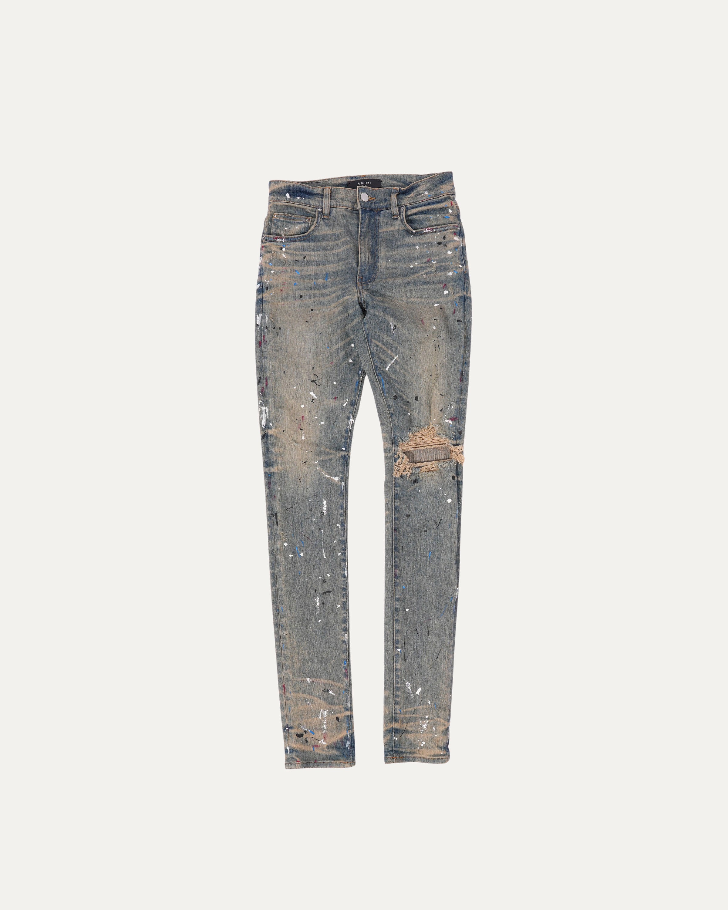 Distressed Knee Paint Splatter Jeans