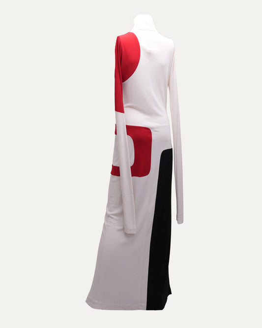 Abstract Print Turtleneck Gown