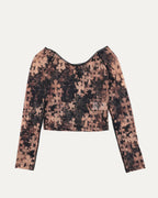 Waterfall Cross Patch Print Mesh Long Sleeve Top
