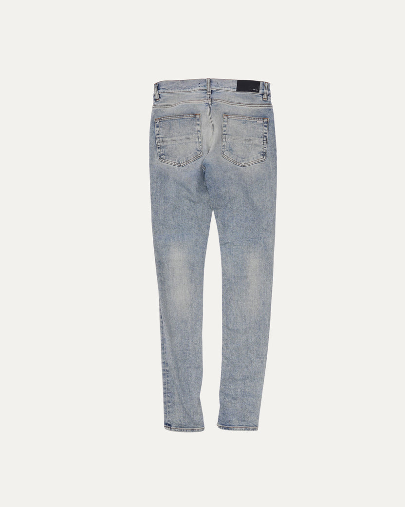 Acid Wash Jeans with Black Leather Biker Repairs