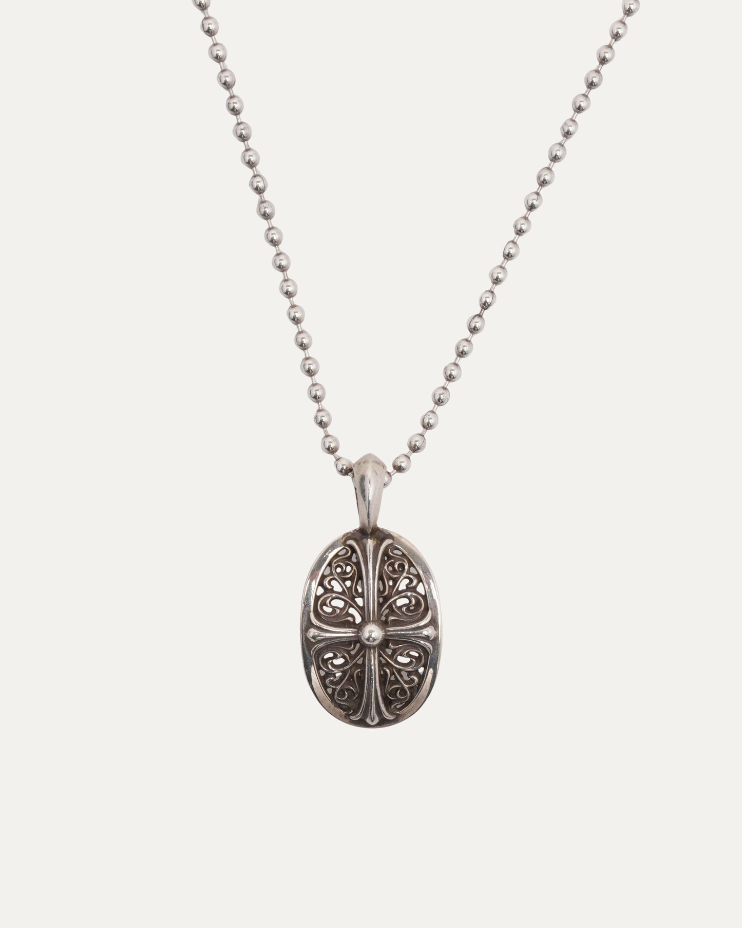 Oval Cross Pendant w/ Ball Chain