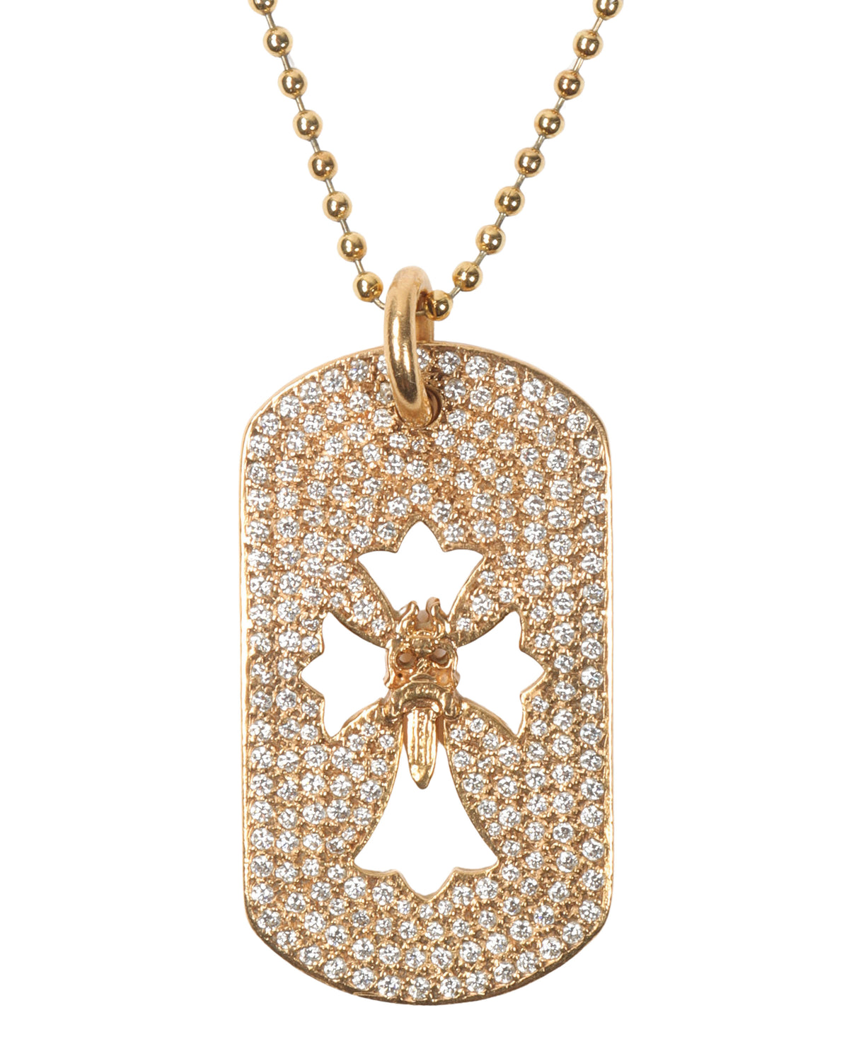 22k Gold & Diamond Cross Dog Tag Pendant w/ Chain