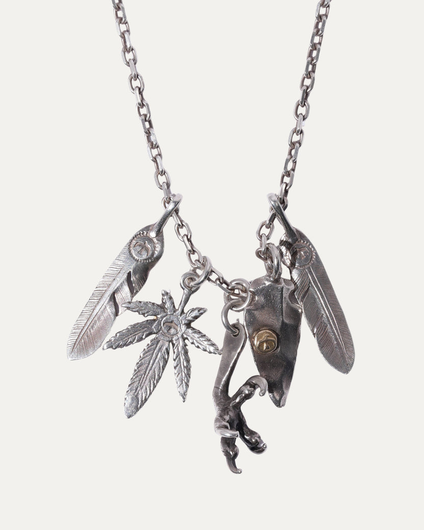 Silver Double Feather & Claw Necklace