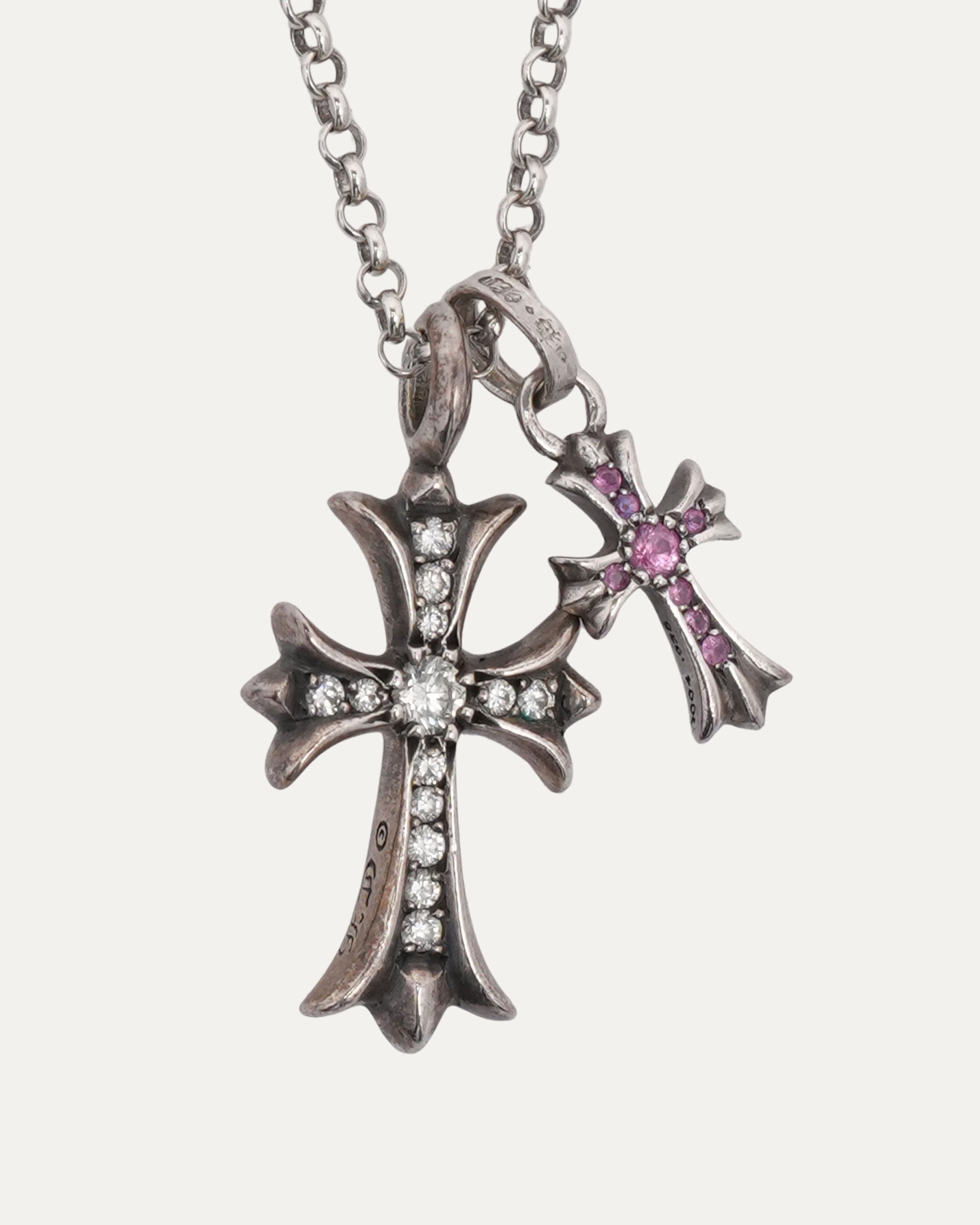 Chrome Hearts Diamond Tiny Fat Pendant and Pink Sapphire Baby Fat