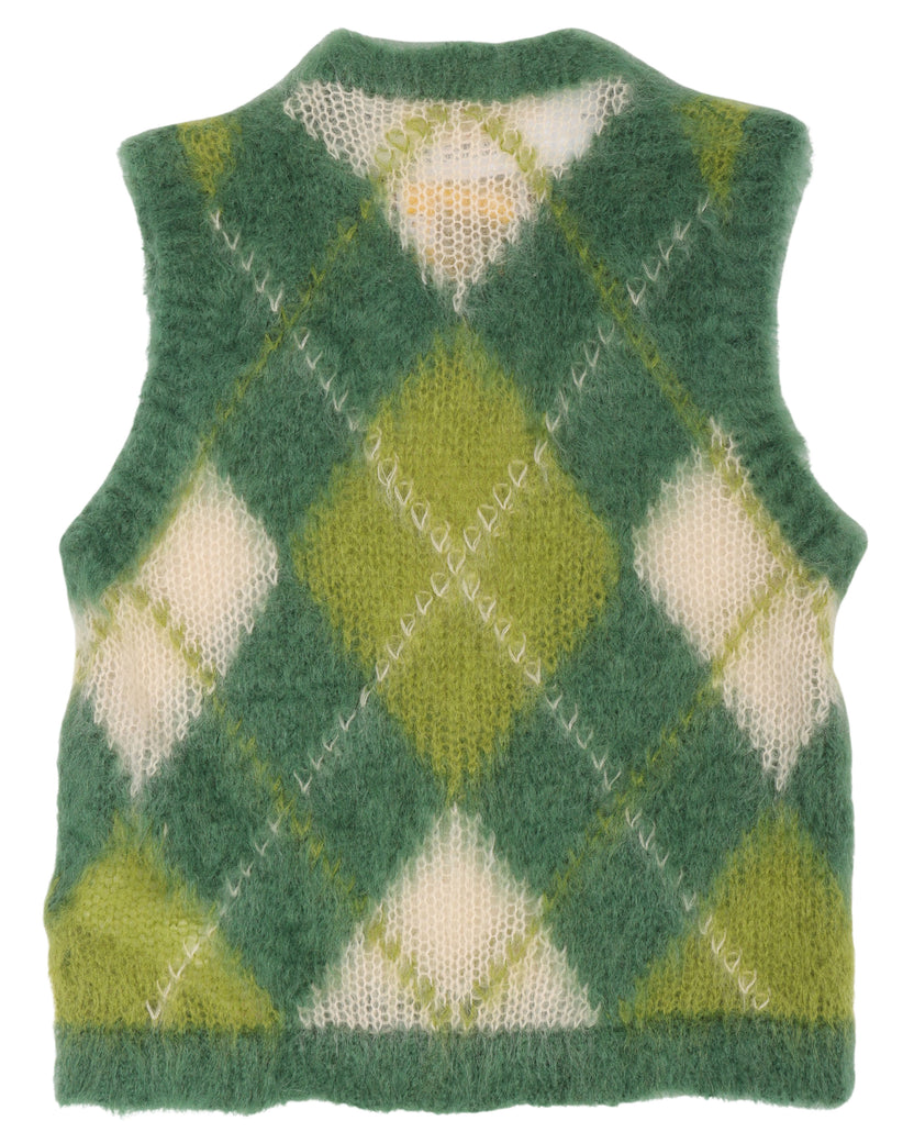 Diamond Plaid Fuzzy Mohair Sweater Vest