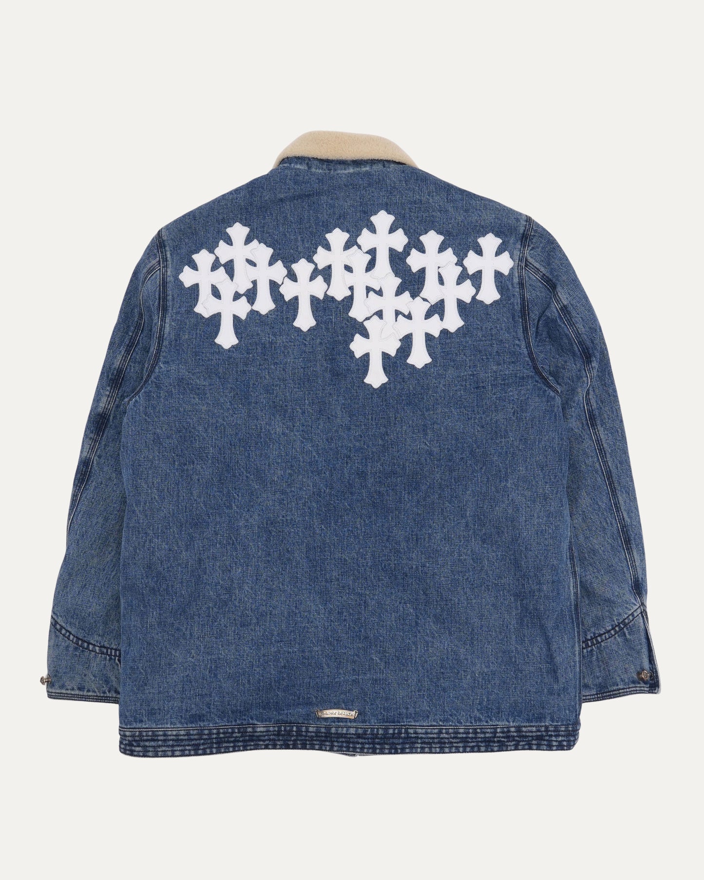 Shearling Cross Patch Denim Chore Coat
