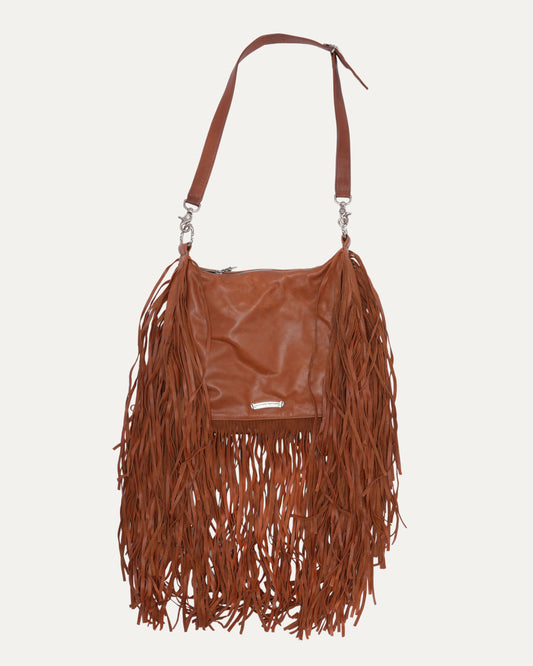 Filigree Cross Embellished Fringe Hobo Bag