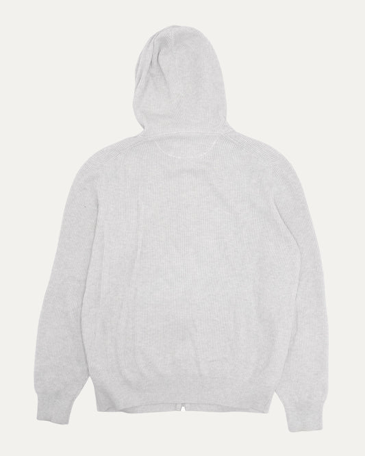Logo Embroidered Ribbed Cashmere Zip Up Knit Hoodie