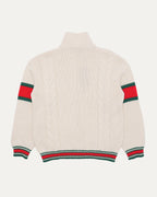 Striped Cable Knit Wool Zip Up Cardigan