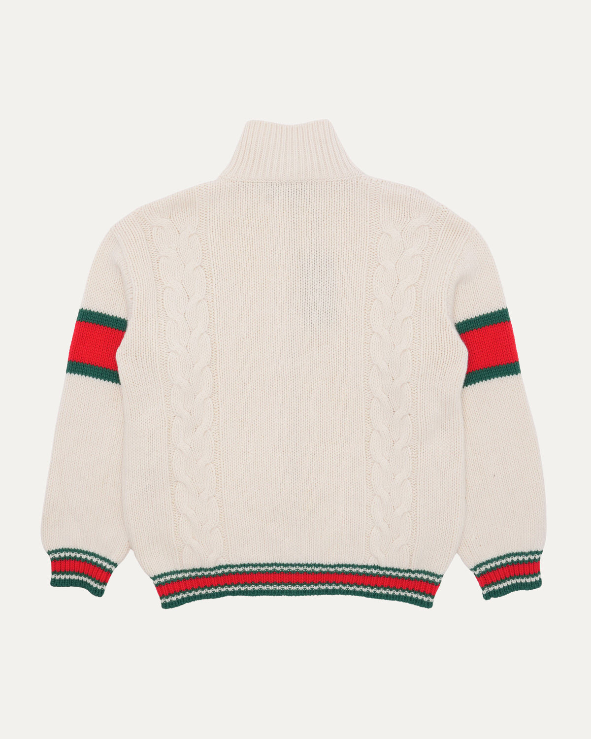 Striped Cable Knit Wool Zip Up Cardigan