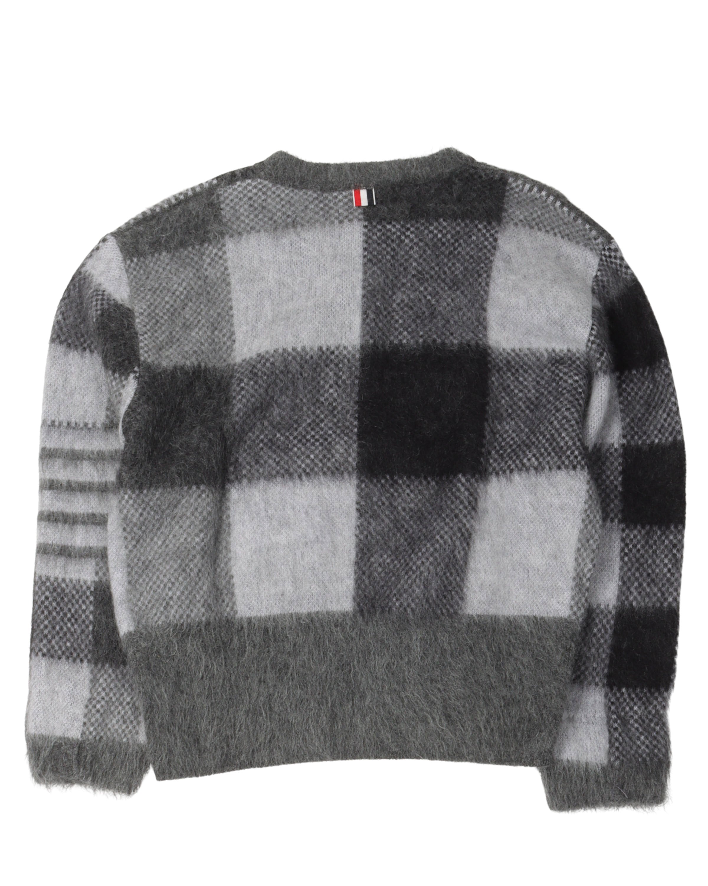 Tonal Grey Buffalo Check Funmix Super Kid Mohair 4-Bar Sweater
