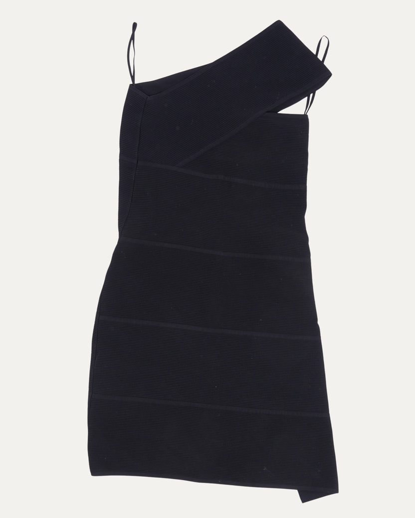 Asymmetric One-shoulder Ribbed Knit Mini Dress