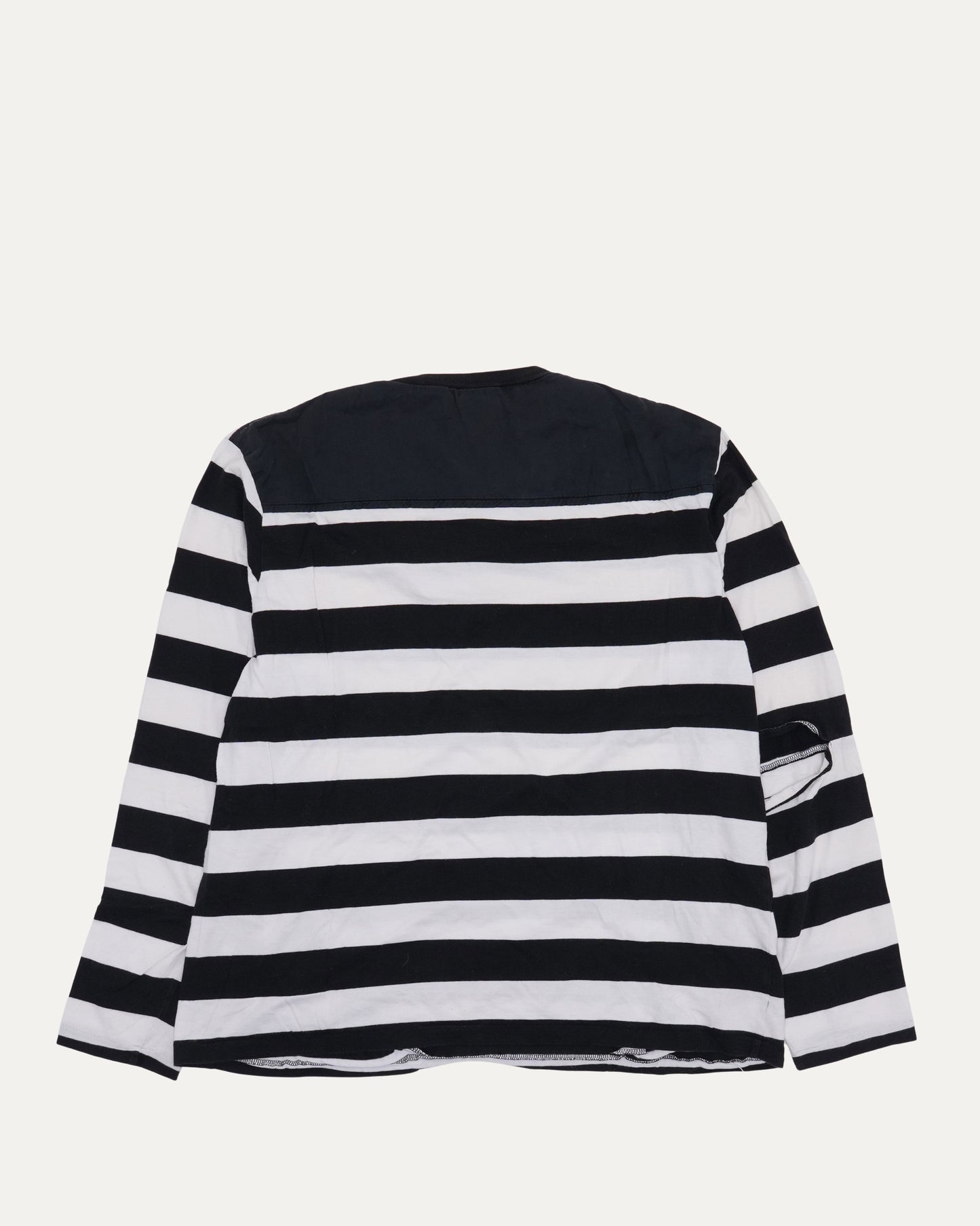 Striped Zipper Detail Long Sleeve Pocket T-Shirt