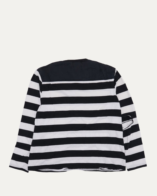 Striped Zipper Detail Long Sleeve Pocket T-Shirt