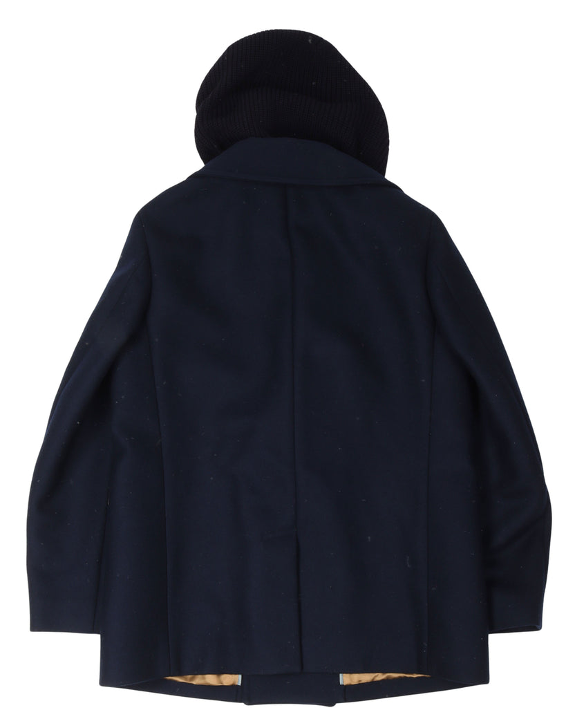 Wool Double Breasted Jacket with Detachable Hood