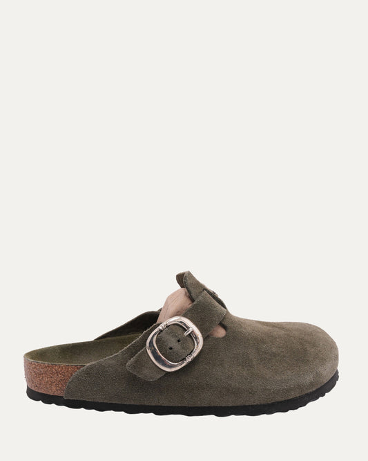 Tonal Footbed Dagger Embellished Birkenstock Boston Suede Mule