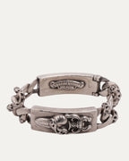 Diamond Floral Cross Heart Dagger Double ID Fancy Link Bracelet