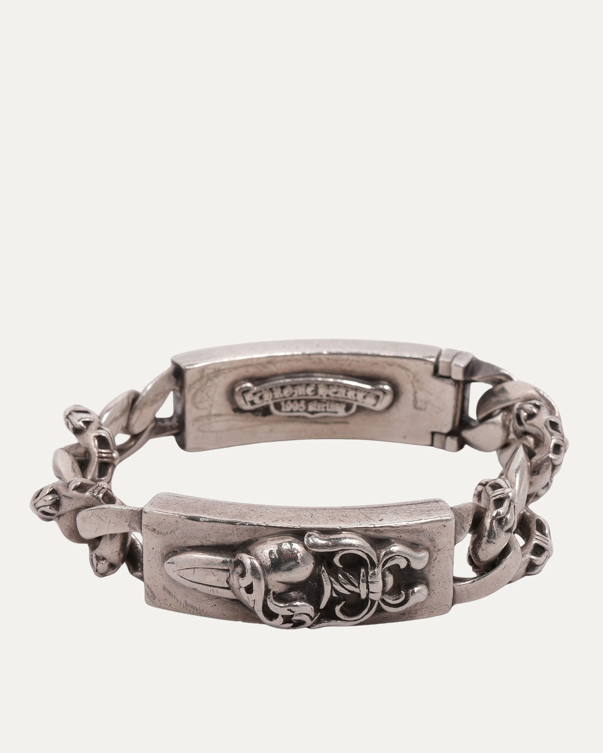 Diamond Floral Cross Heart Dagger Double ID Fancy Link Bracelet