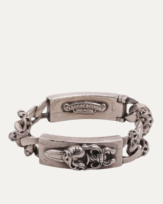 Diamond Floral Cross Heart Dagger Double ID Fancy Link Bracelet