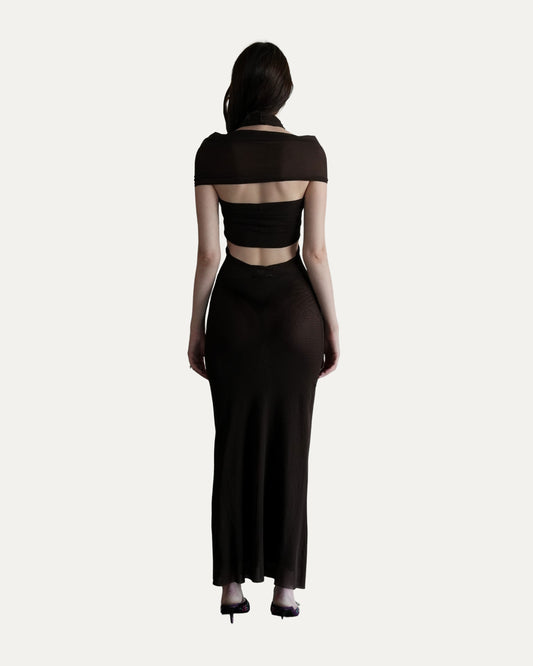 Soleil SS 1999 Cutout Sheer Mesh Bodycon Maxi Dress