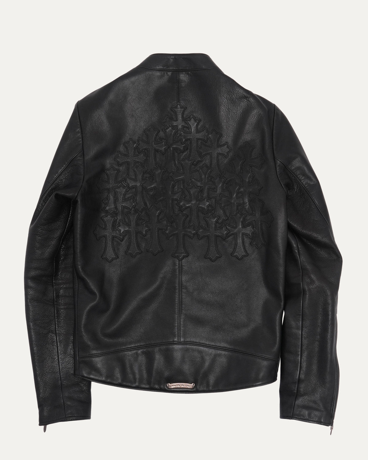 Leather Cross Patch Cafe Racer Jacket