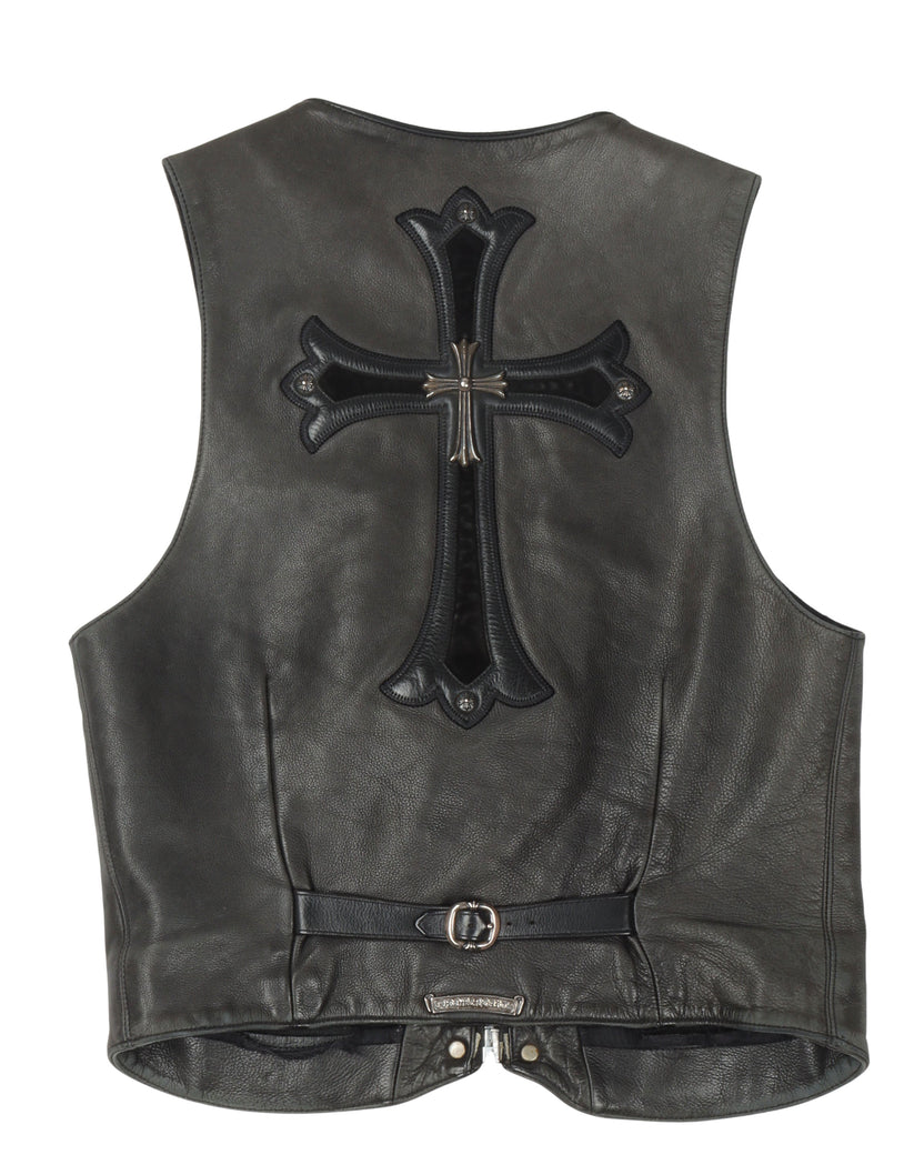 Chrome Hearts Leather Vest with Back Cross Hardware