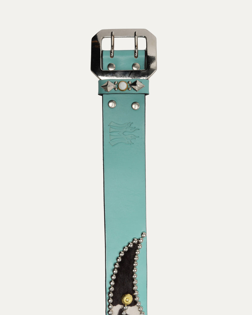 Studded Leather Cow Hair Inlay Belt