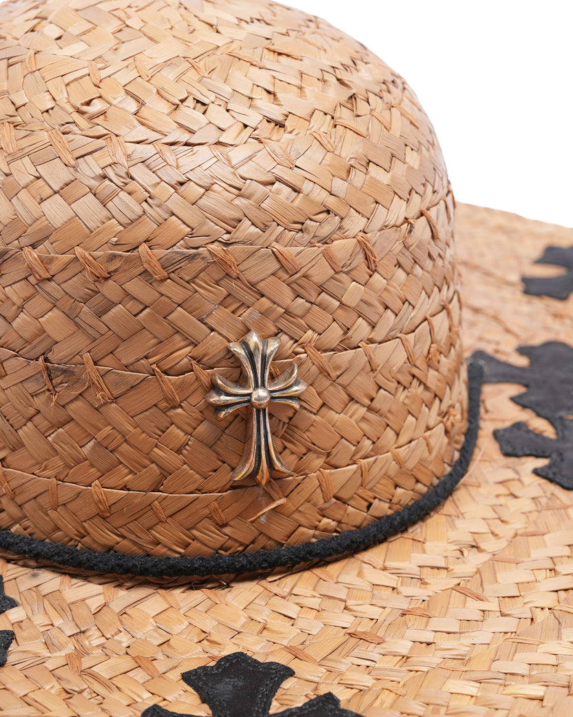 Cross Patch Silver Embellished Straw Hat